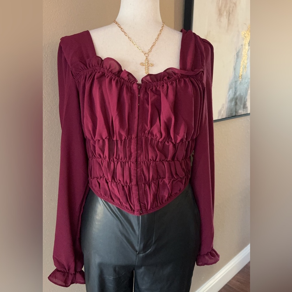 Corset style long sleeve chiffon crop top